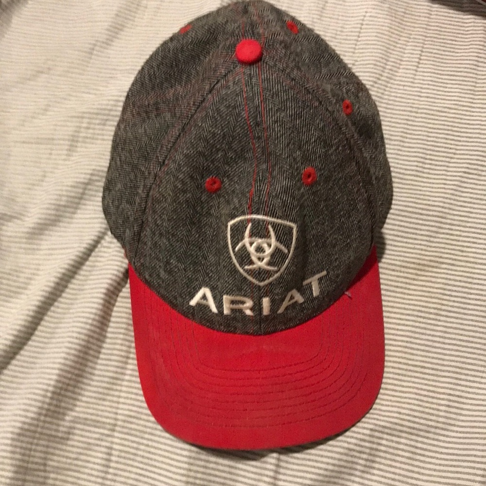 Red and grey adjustable ARIAT hat